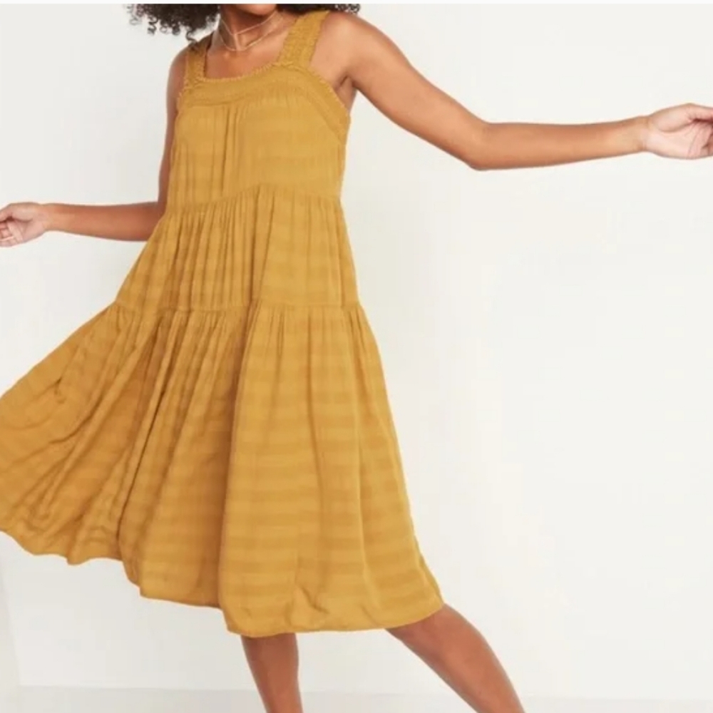 Old Navy Smocked Tonal-Stripe Midi Swing Dress